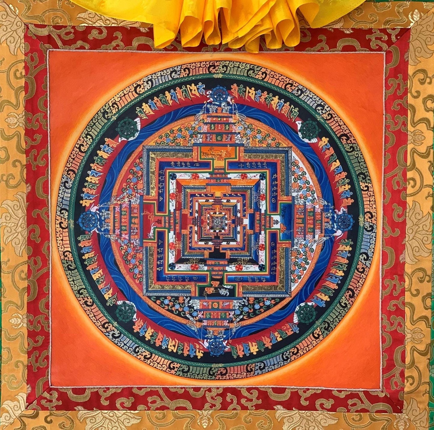 Kalachakra Mandala Thangka | Hand-Painted Wheel of Time Tibetan Buddhist Art | Silk Brocade