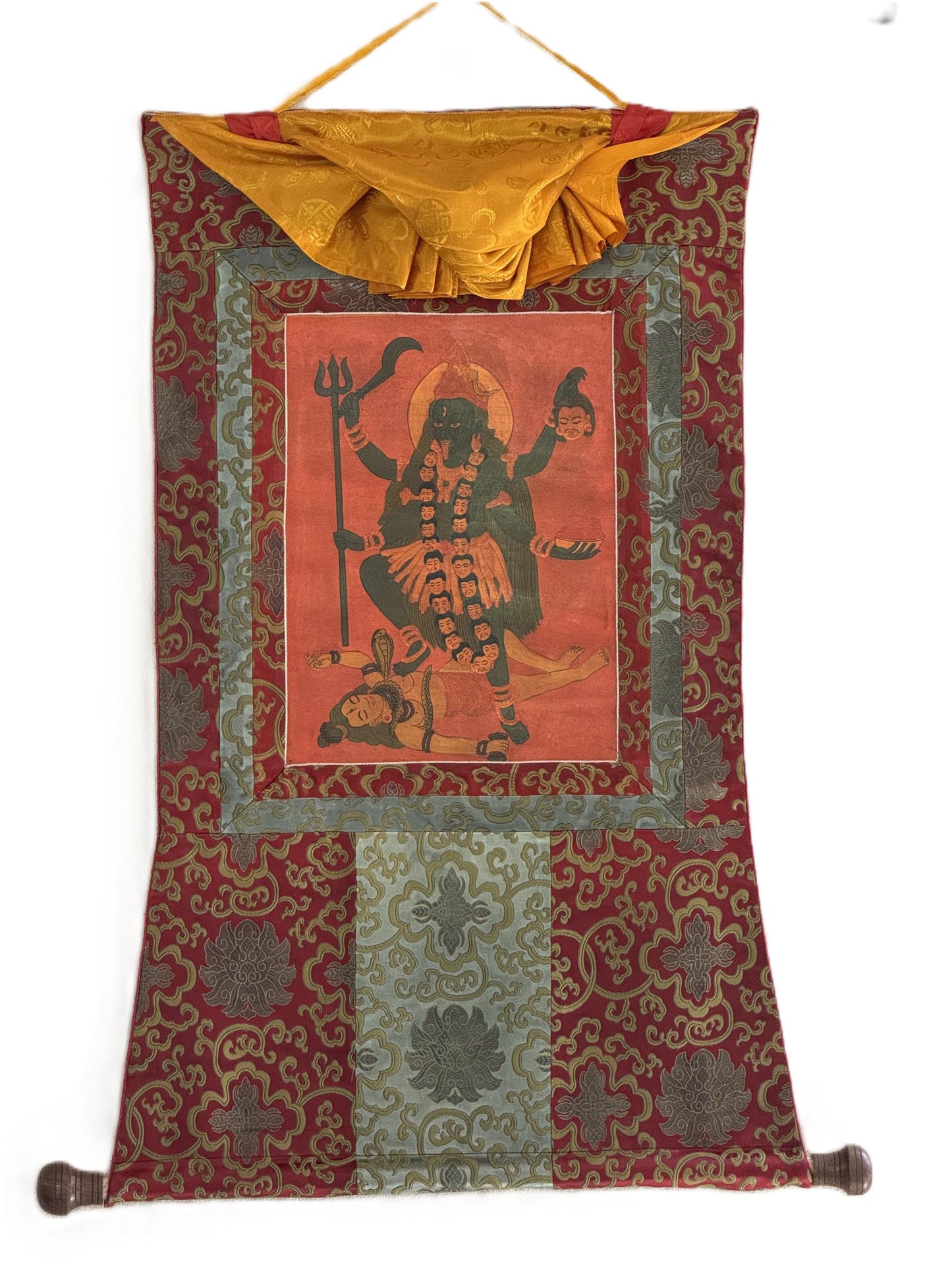 Goddess Kali Thangka Painting | Hand-Painted Hindu Art, Silk Framed