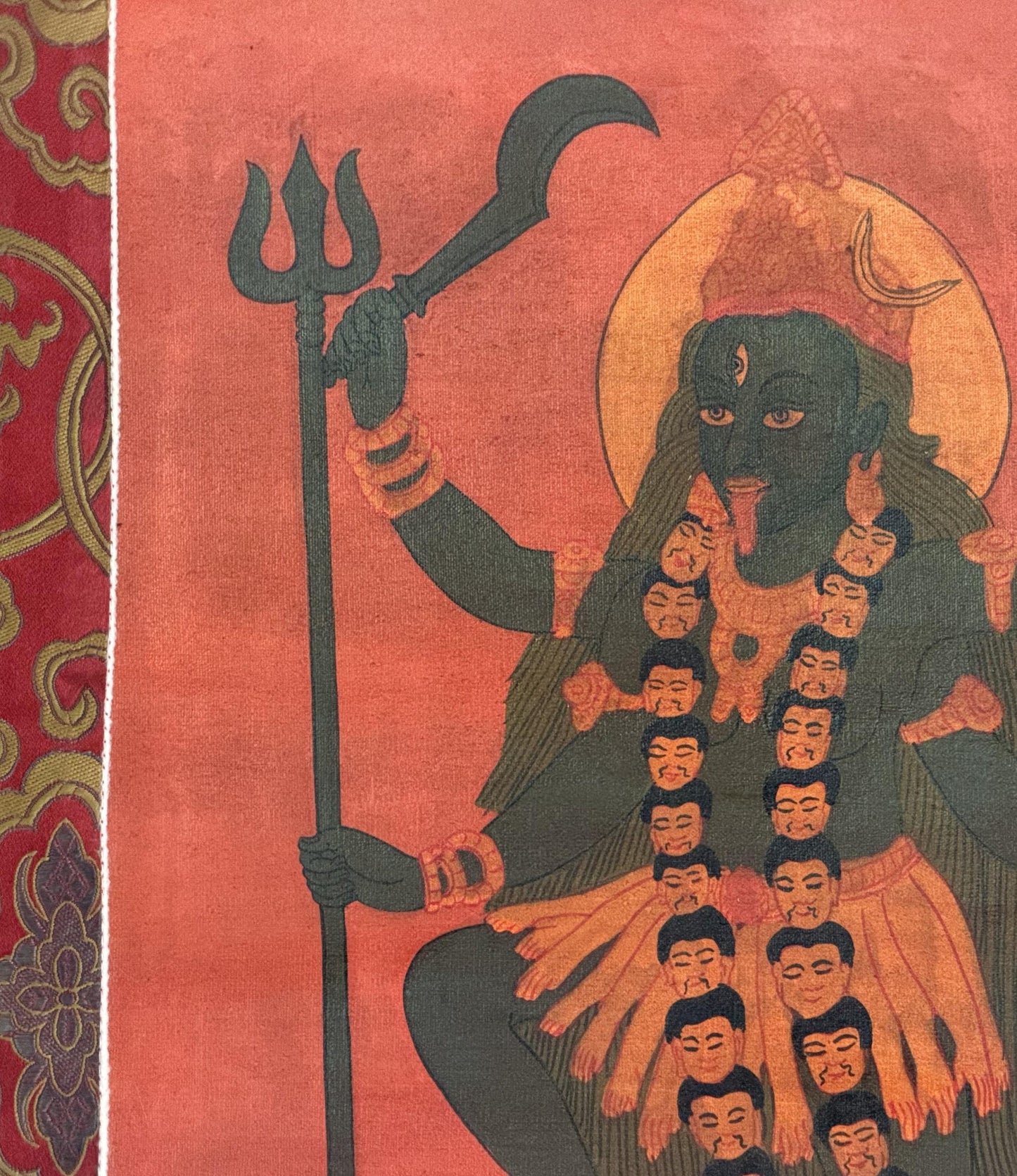 Goddess Kali Thangka Painting | Hand-Painted Hindu Art, Silk Framed