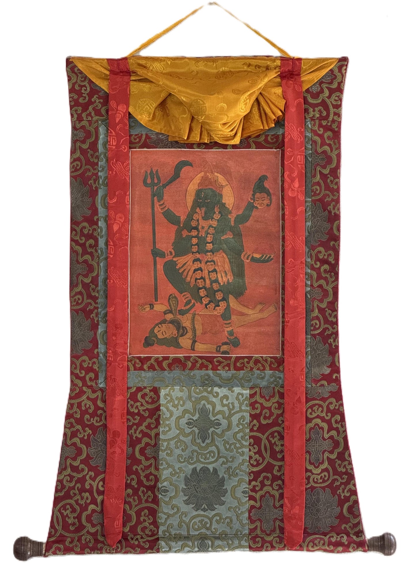 Goddess Kali Thangka Painting | Hand-Painted Hindu Art, Silk Framed