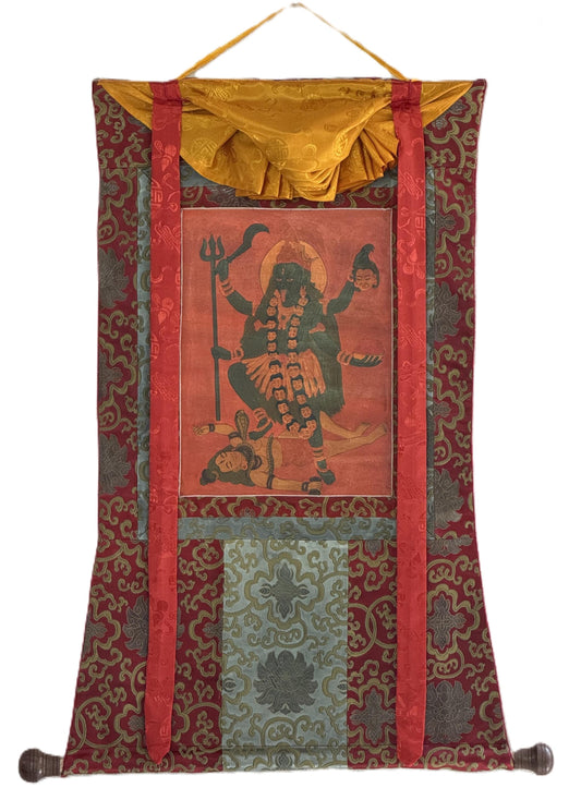 Goddess Kali Thangka Painting | Hand-Painted Hindu Art, Silk Framed