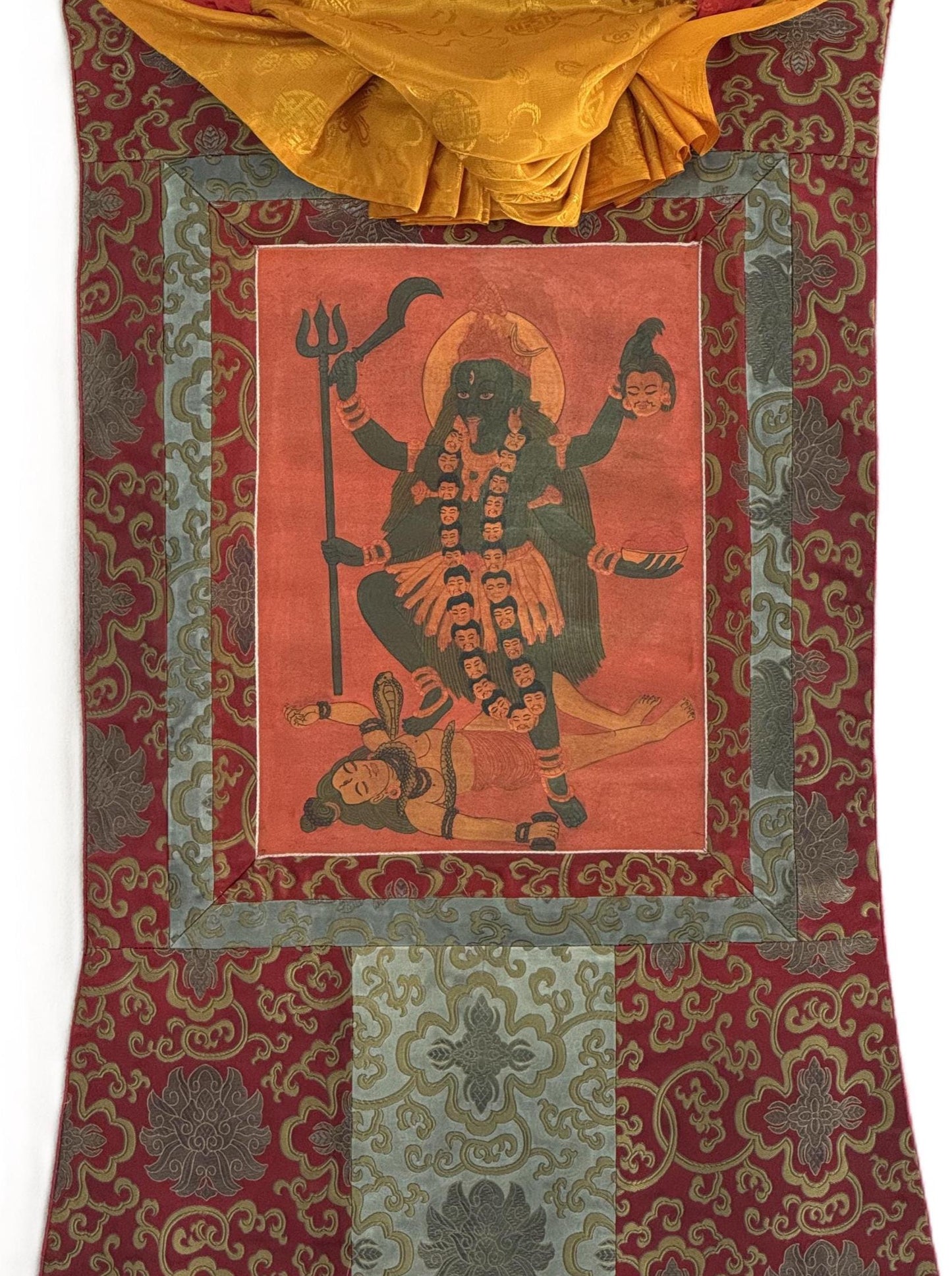 Goddess Kali Thangka Painting | Hand-Painted Hindu Art, Silk Framed