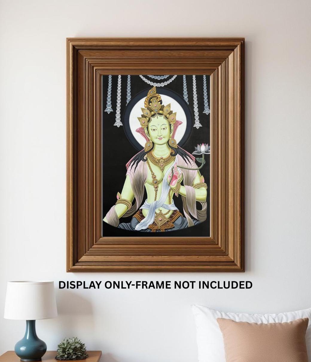 Green Tara Newari Paubha | Hand-Painted Tibetan Thangka Art | Nepal Sacred Painting | Buddhist Wall Decor