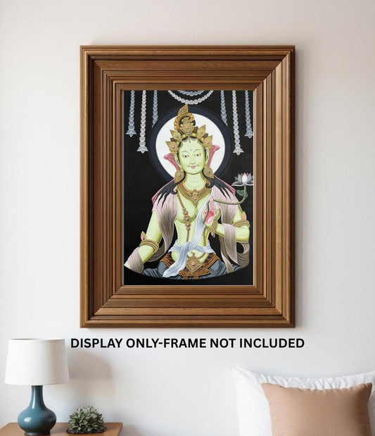 Green Tara Newari Paubha | Hand-Painted Tibetan Thangka Art | Nepal Sacred Painting | Buddhist Wall Decor