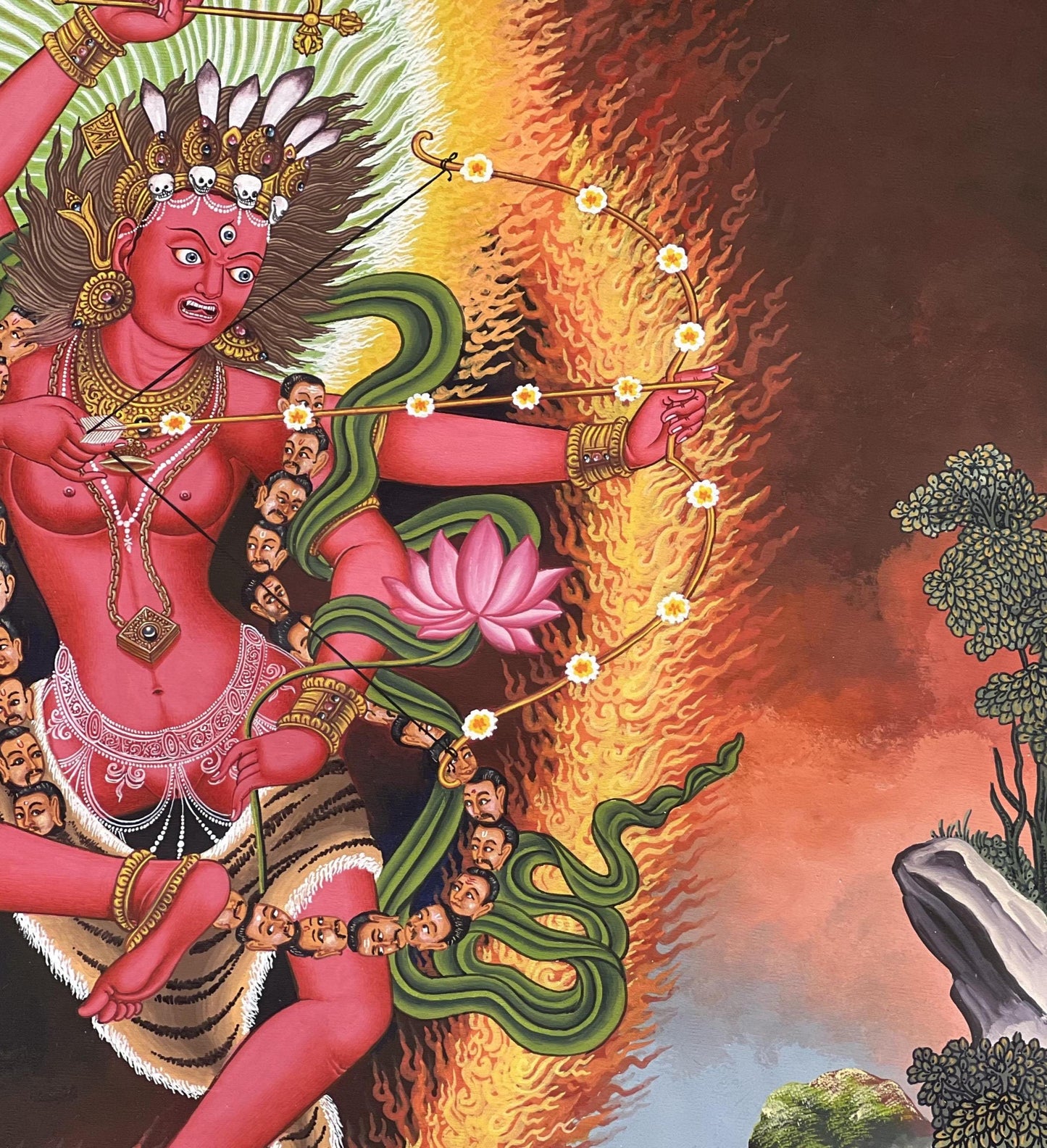 Kurukulla Tibetan Thangka | Red Dakini | Hand-Painted Buddhist Newari Paubha Art