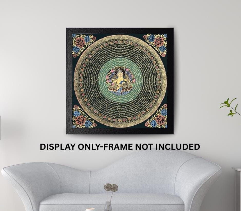 Jambhala Mantra Mandala  Tibetan Thangka | Hand-Painted Wealth Deity Art | Wall Decor for Abundance