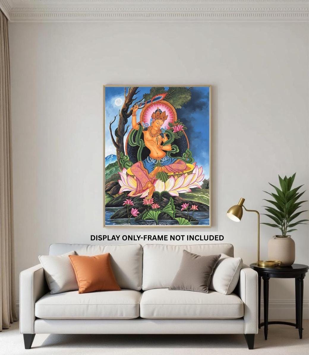 Manjushri Newari Paubha Thangka Painting – Hand-Painted Bodhisattva of Wisdom Art