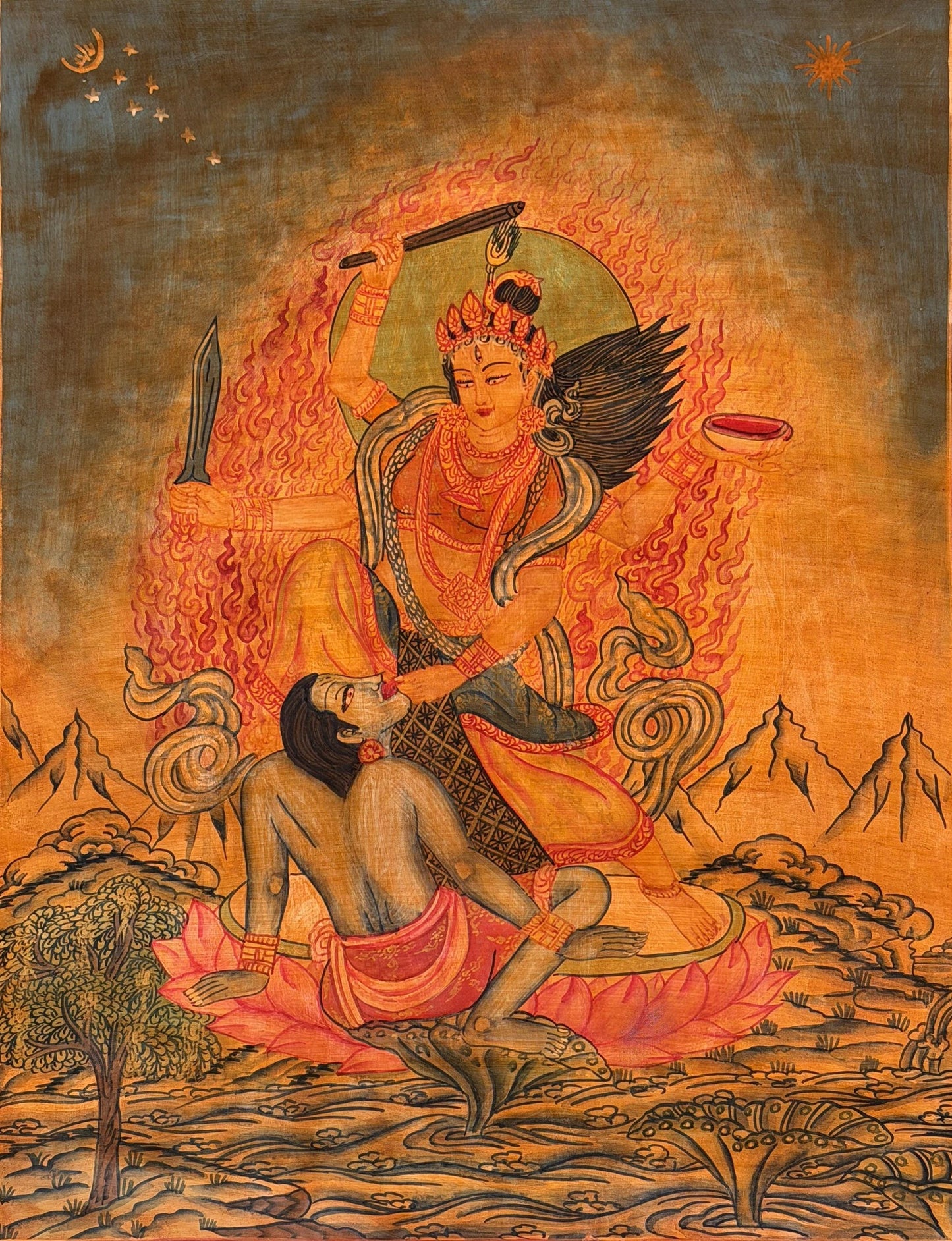 Devi Bagalamukhi Oil Varnished Painting | Tantric Hindu Goddess Sacred Mahavidya Art