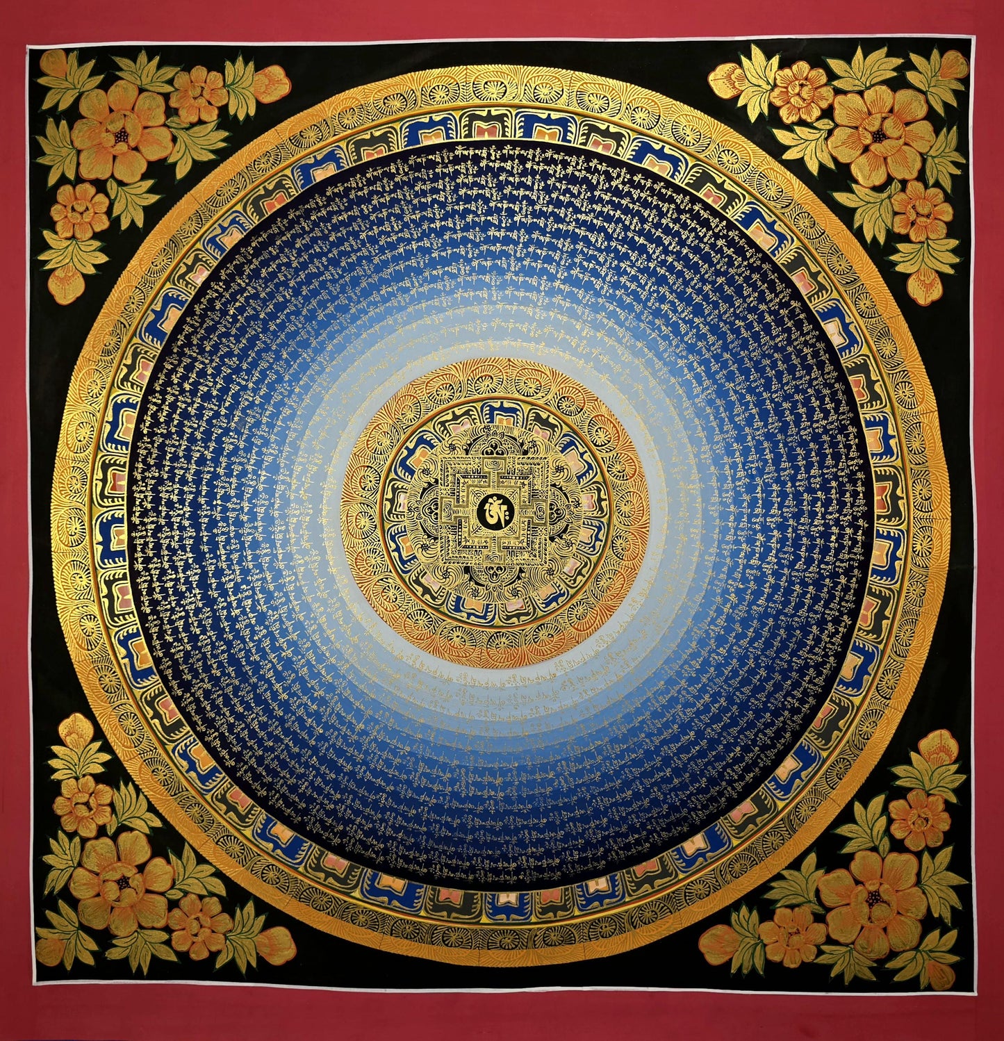 Om Mani Padme Hum Mandala Thangka | Large Hand-Painted Tibetan Meditation Art