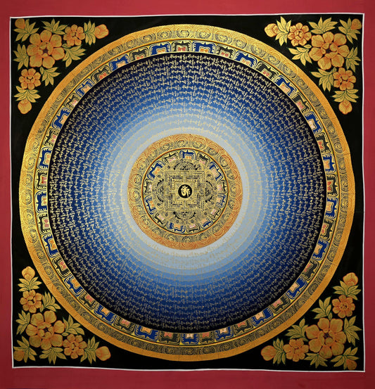 Om Mani Padme Hum Mandala Thangka | Large Hand-Painted Tibetan Meditation Art