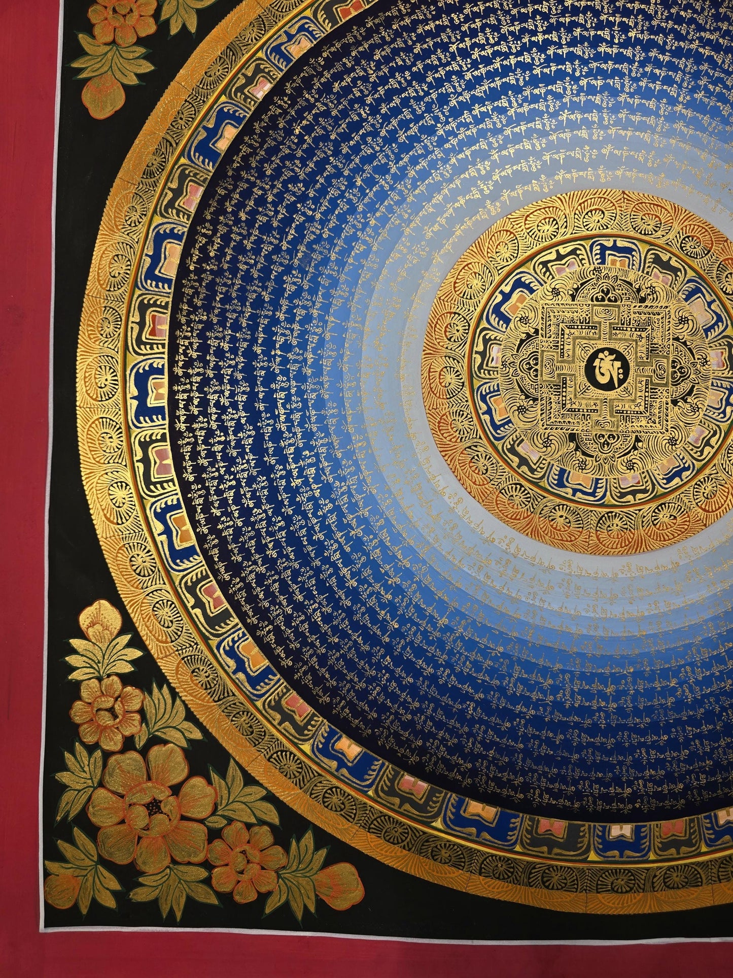 Om Mani Padme Hum Mandala Thangka | Large Hand-Painted Tibetan Meditation Art