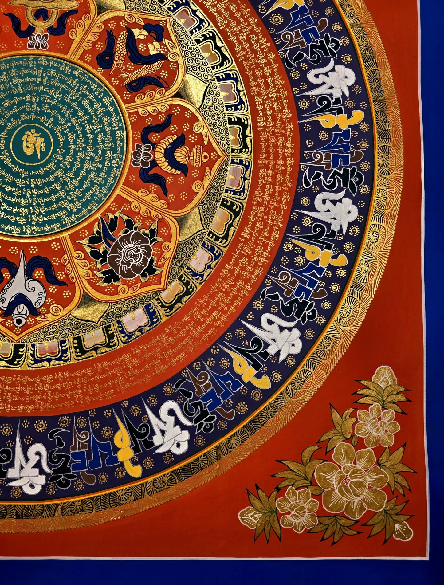Flower Om Mani Padme Hum Mandala Thangka | Astamangala Tibetan Meditation Art