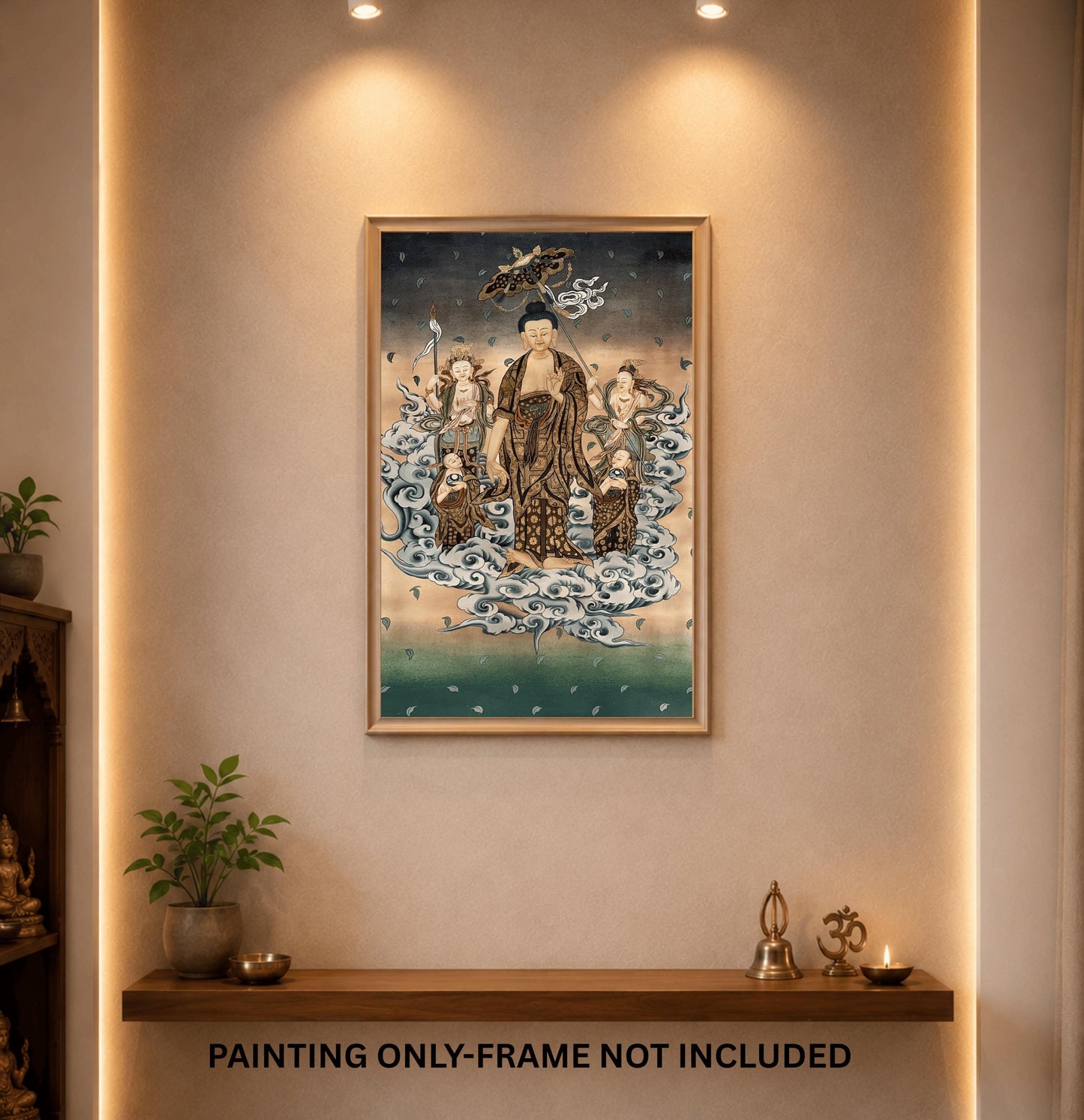 24k Gold Amitabha Buddha Japanese Thangka • Amida Sanzon with Kannon and Seishi Painting