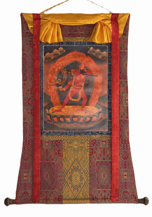 Vajrayogini Thangka | Oil-Varnished Hand-Painted Tibetan Tantra Art with Silk Brocade