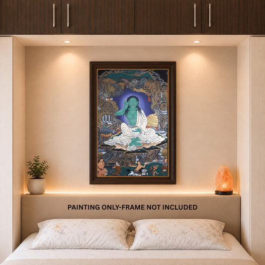 Hand Painted Milarepa Large Thangka – Tibetan Yogi Art from Nepal