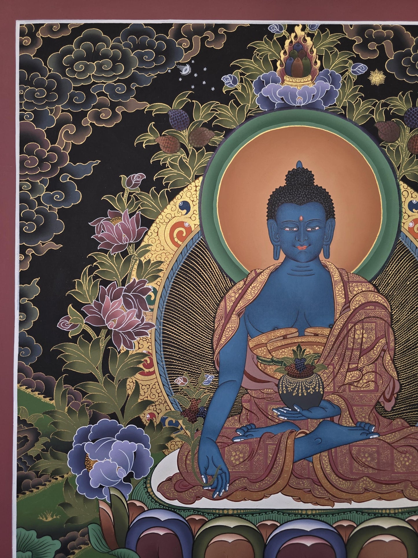 Medicine Buddha Thangka | Hand-Painted Bhaisajyaguru Tibetan Healing Art Masterpiece