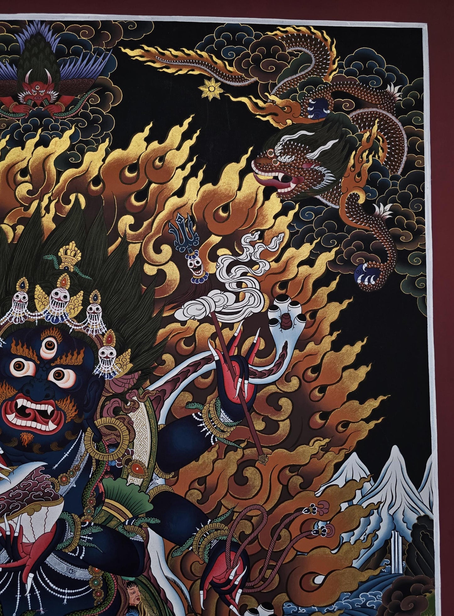 Six-Armed Mahakala Large Thangka | 24K Gold Tibetan Buddhist Art
