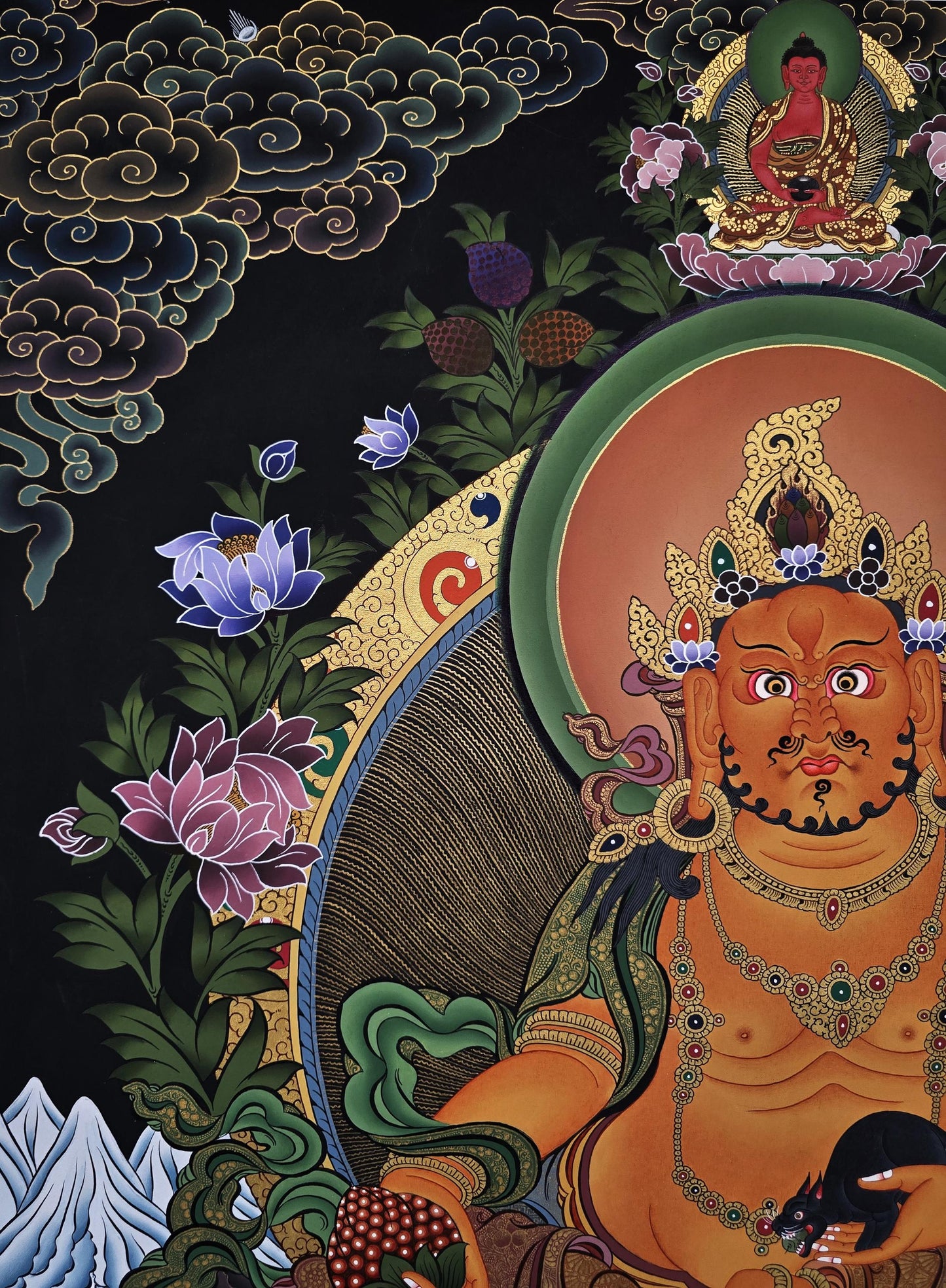 Jambhala Thangka | Large Hand-Painted Kubera Wealth Deity Tibetan Art