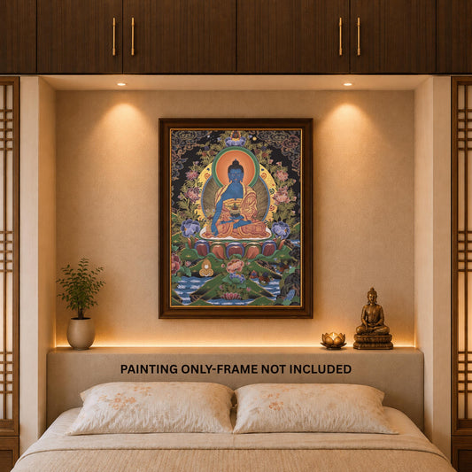 Medicine Buddha Thangka | Hand-Painted Bhaisajyaguru Tibetan Healing Art Masterpiece