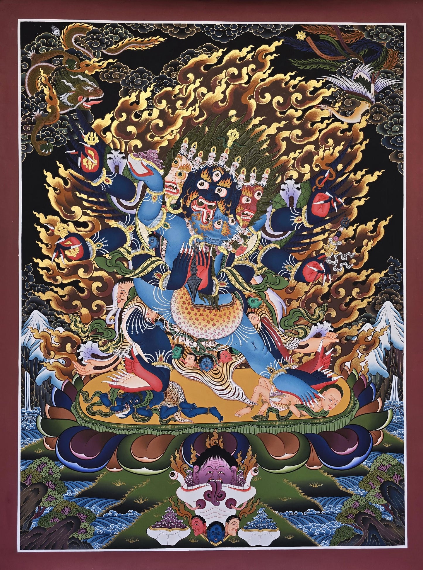 Vajrakilaya Thangka Painting | Wrathful Tantric Deity | Large Hand-Painted Tibetan Art | Fine Masterpiece