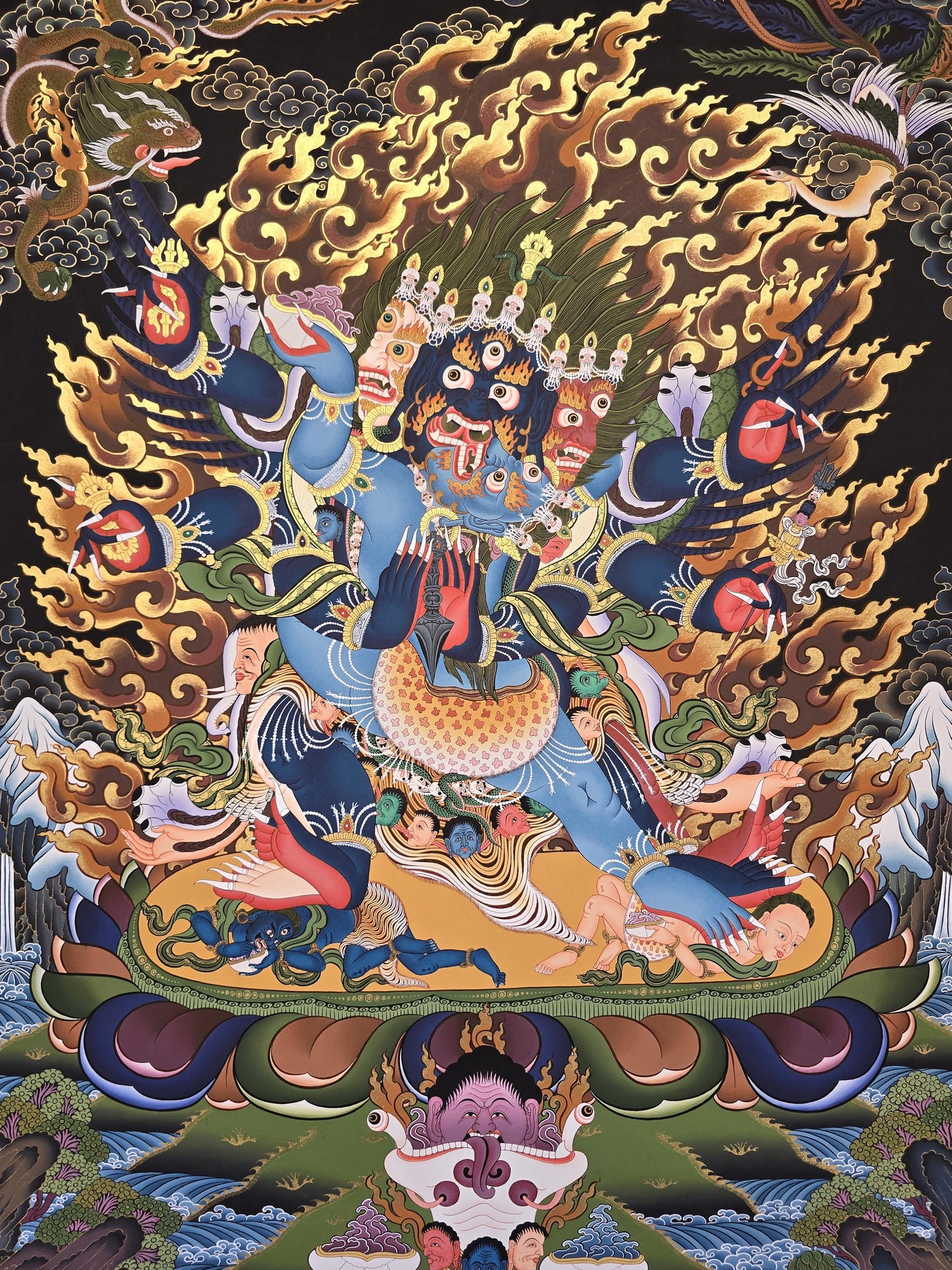 Vajrakilaya Thangka Painting | Wrathful Tantric Deity | Large Hand-Painted Tibetan Art | Fine Masterpiece