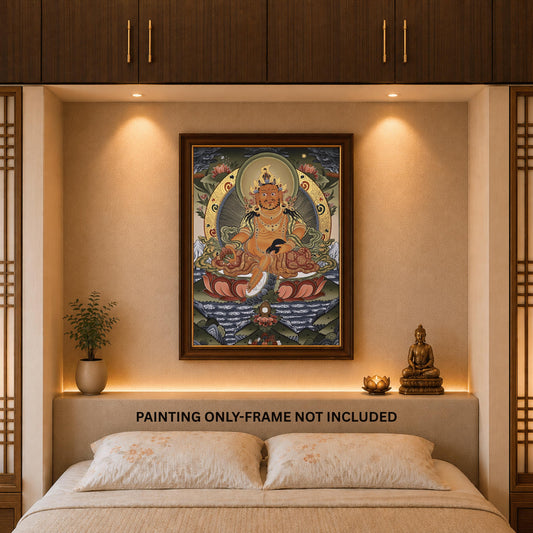 Hand-Painted Jambhala Thangka | Tibetan God of Wealth Masterpiece Art