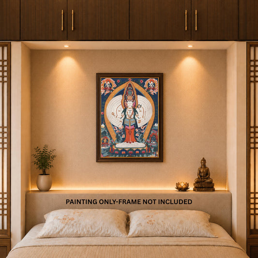 1000-Armed Avalokiteshvara LARGE Hand-Painted Thangka | Sahasrabhuja Chenrezig Old Smoky Art