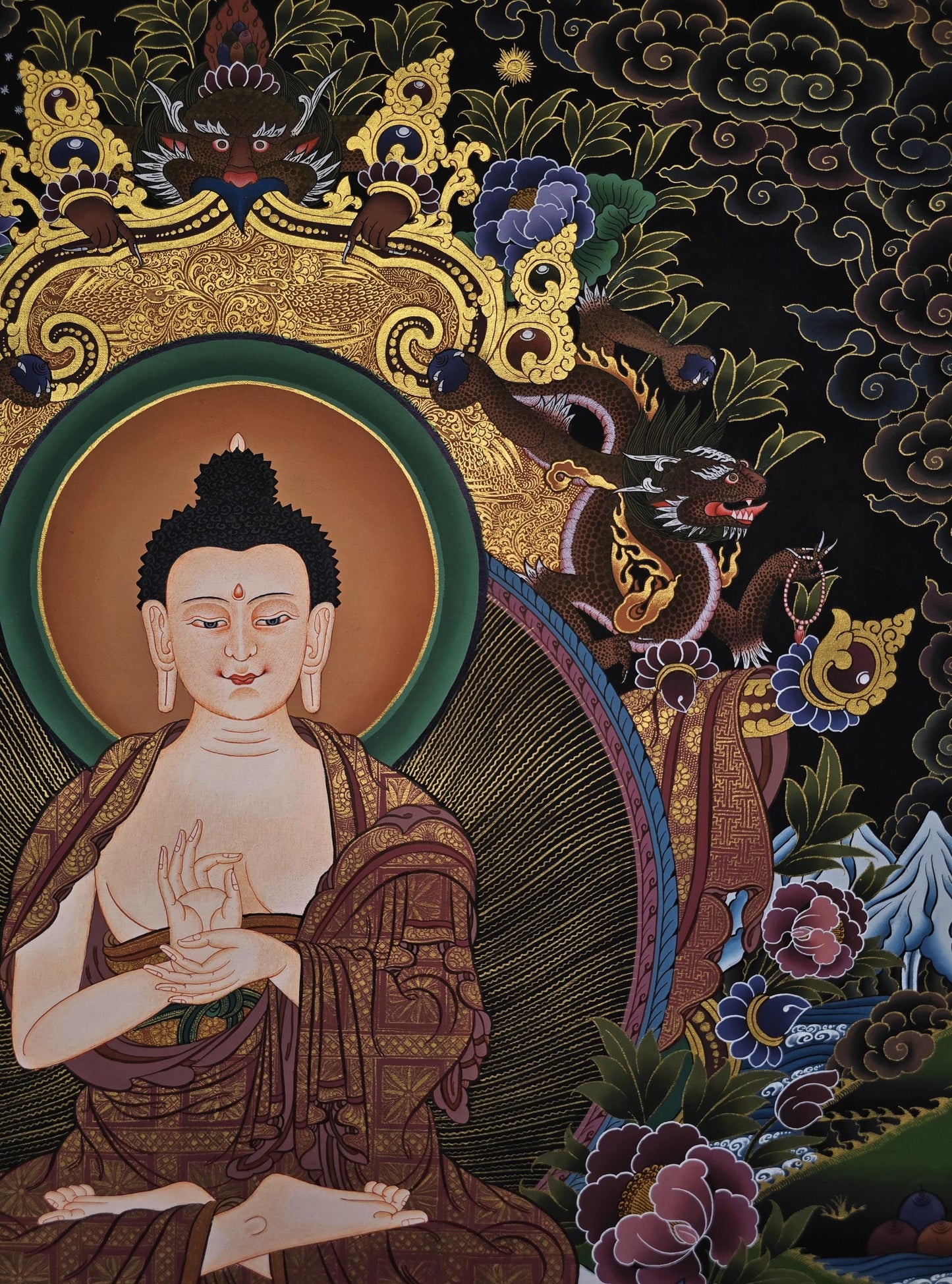 Vairocana Buddha Thangka | Large Hand-Painted Tibetan Enlightenment Art