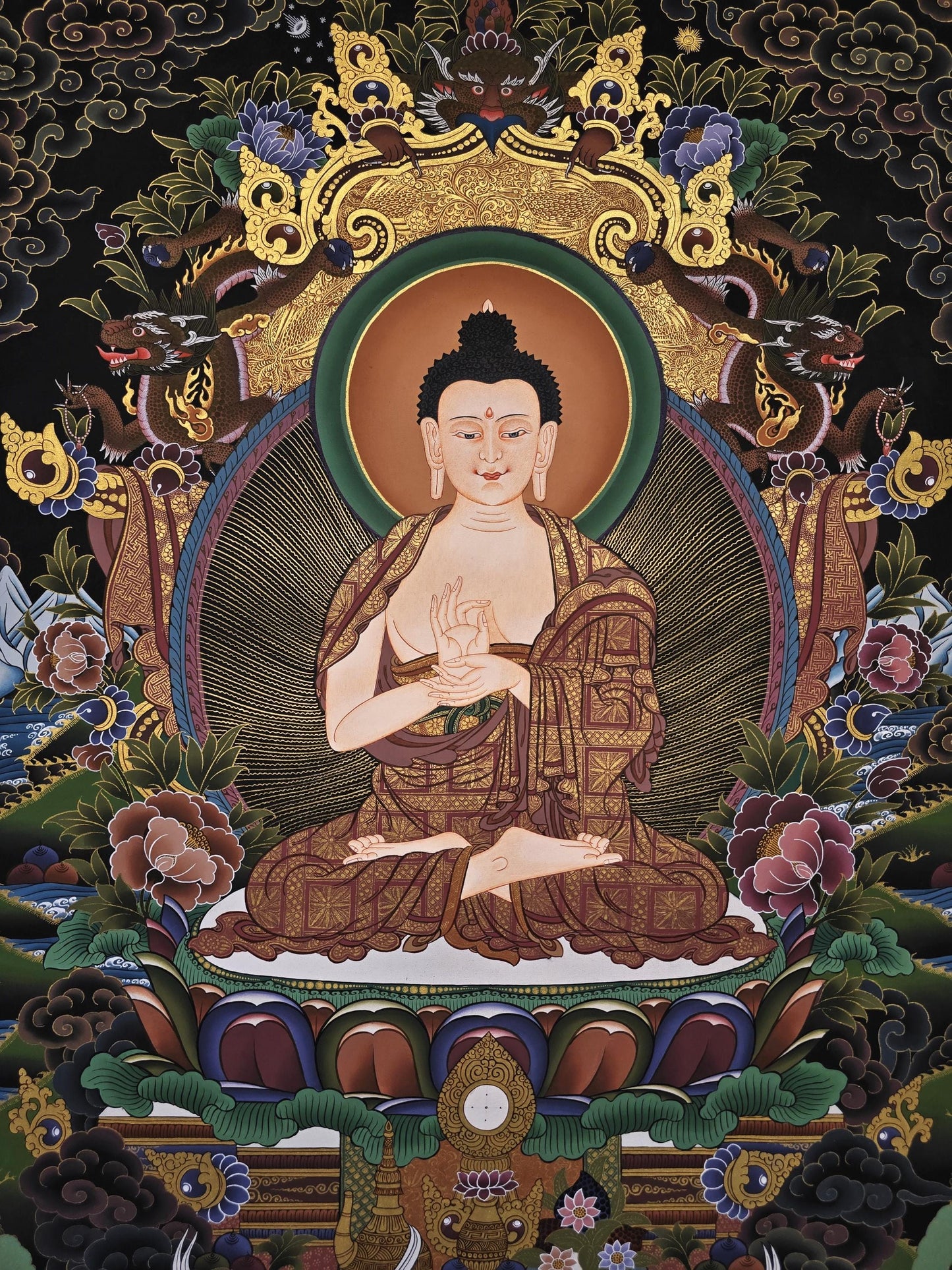 Vairocana Buddha Thangka | Large Hand-Painted Tibetan Enlightenment Art