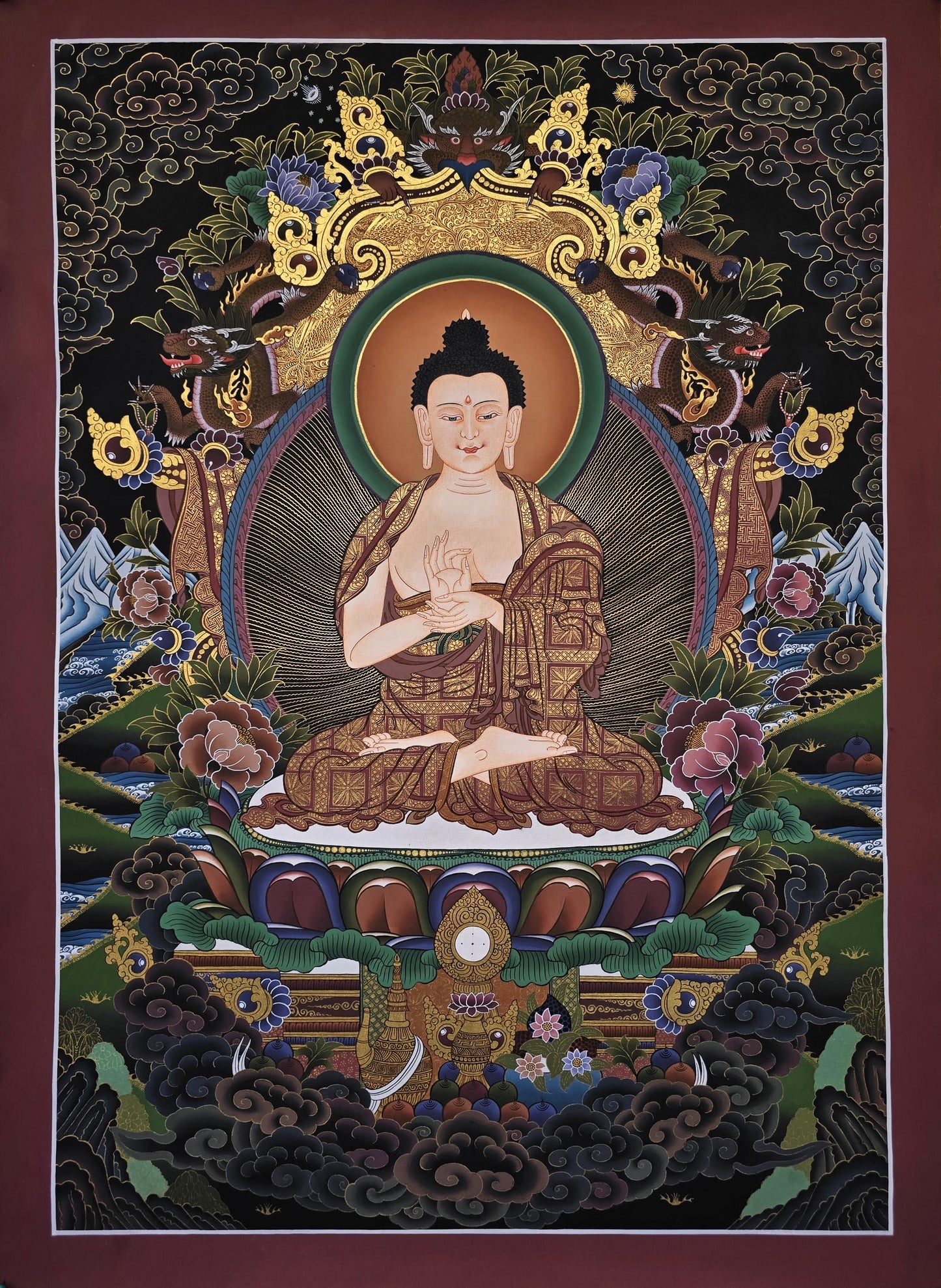 Vairocana Buddha Thangka | Large Hand-Painted Tibetan Enlightenment Art