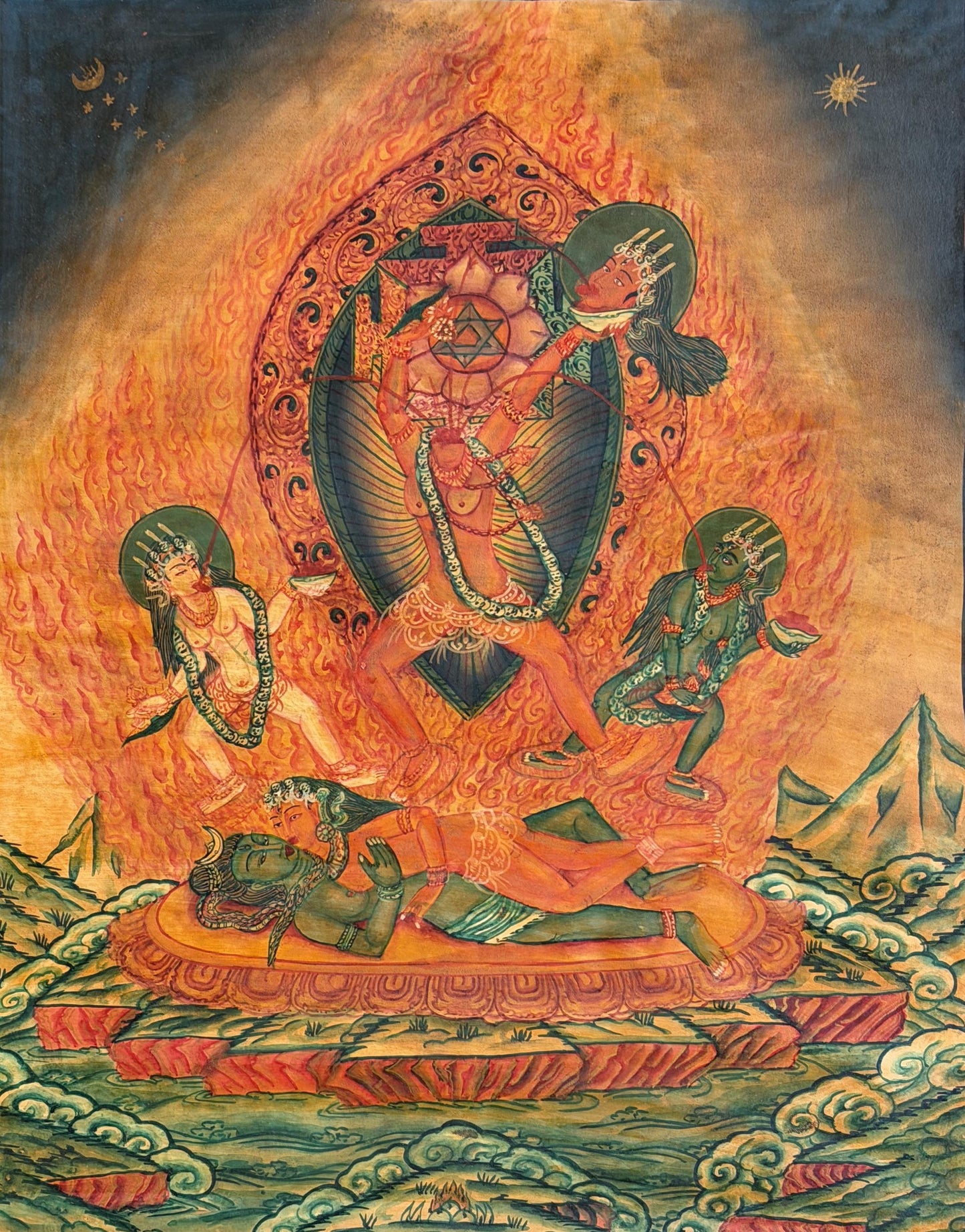 Chhinnamasta Tantric Thangka | Hand-Painted Oil Varnished Hindu Goddess Art
