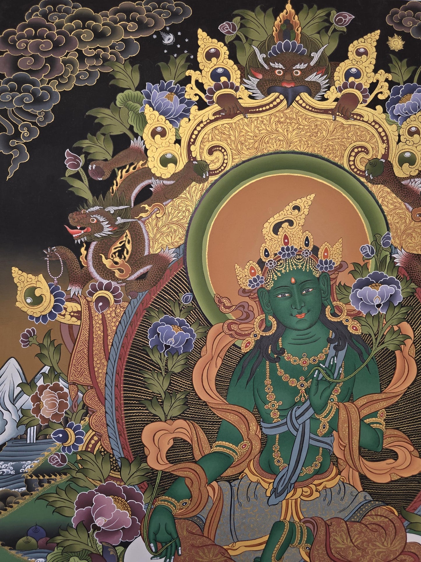 Green Tara Thangka | Hand-Painted Tibetan Masterpiece for Compassion & Protection