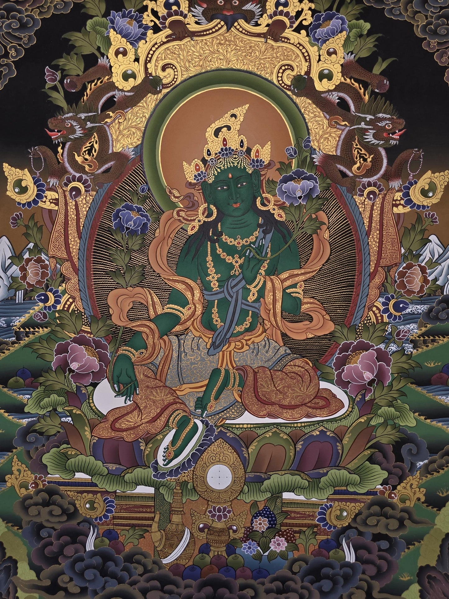 Green Tara Thangka | Hand-Painted Tibetan Masterpiece for Compassion & Protection