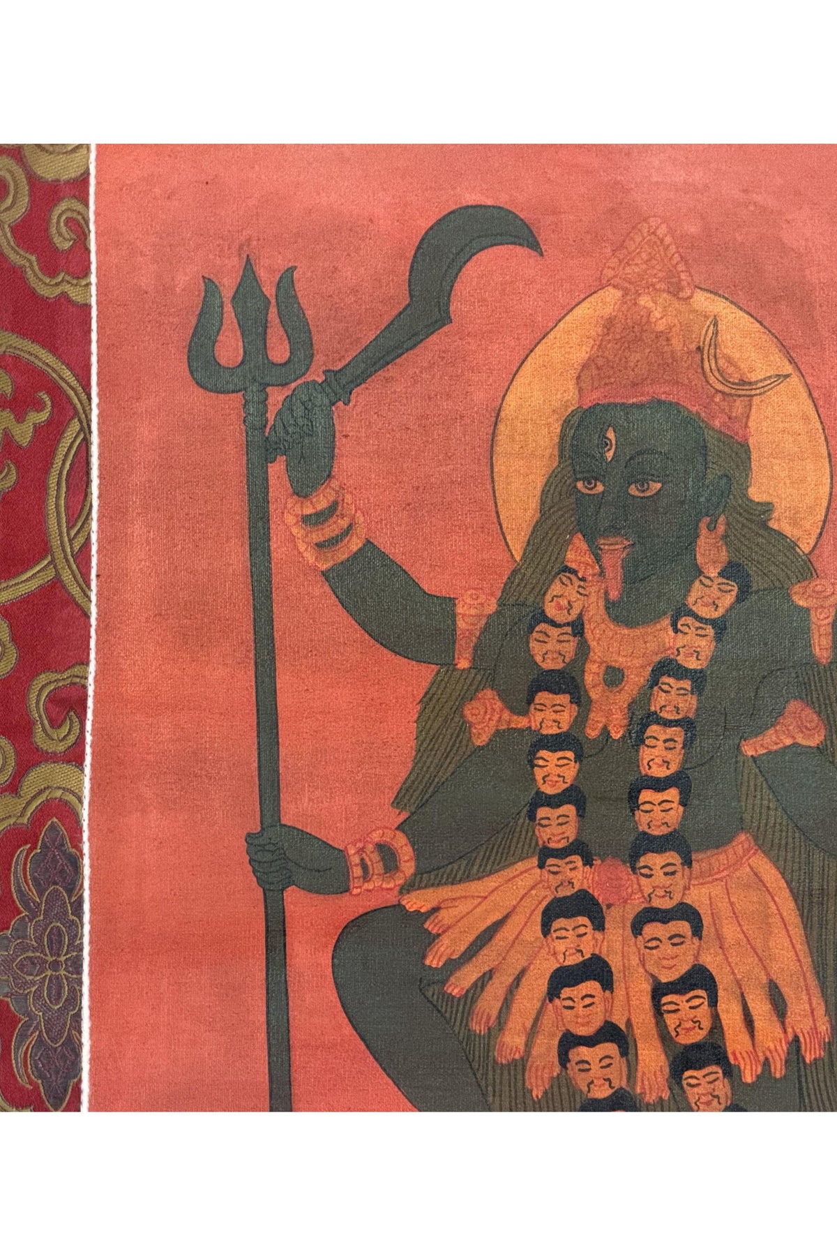 Goddess Kali Thangka Painting | Hand-Painted Hindu Art, Silk Framed