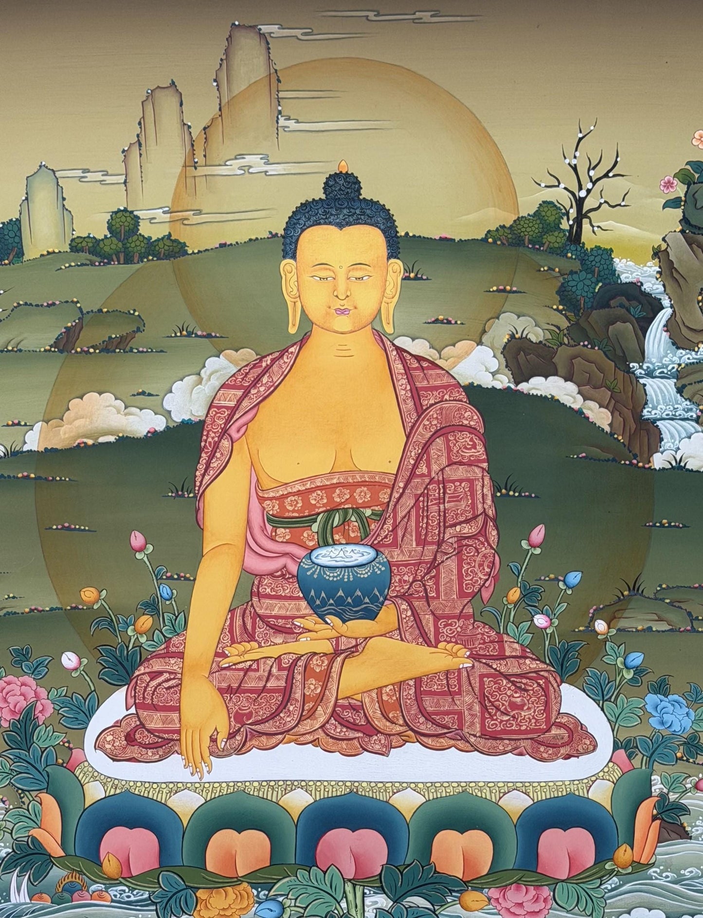 Shakyamuni Buddha Gold Thangka | Hand-Painted Karma Gadri Tibetan Art