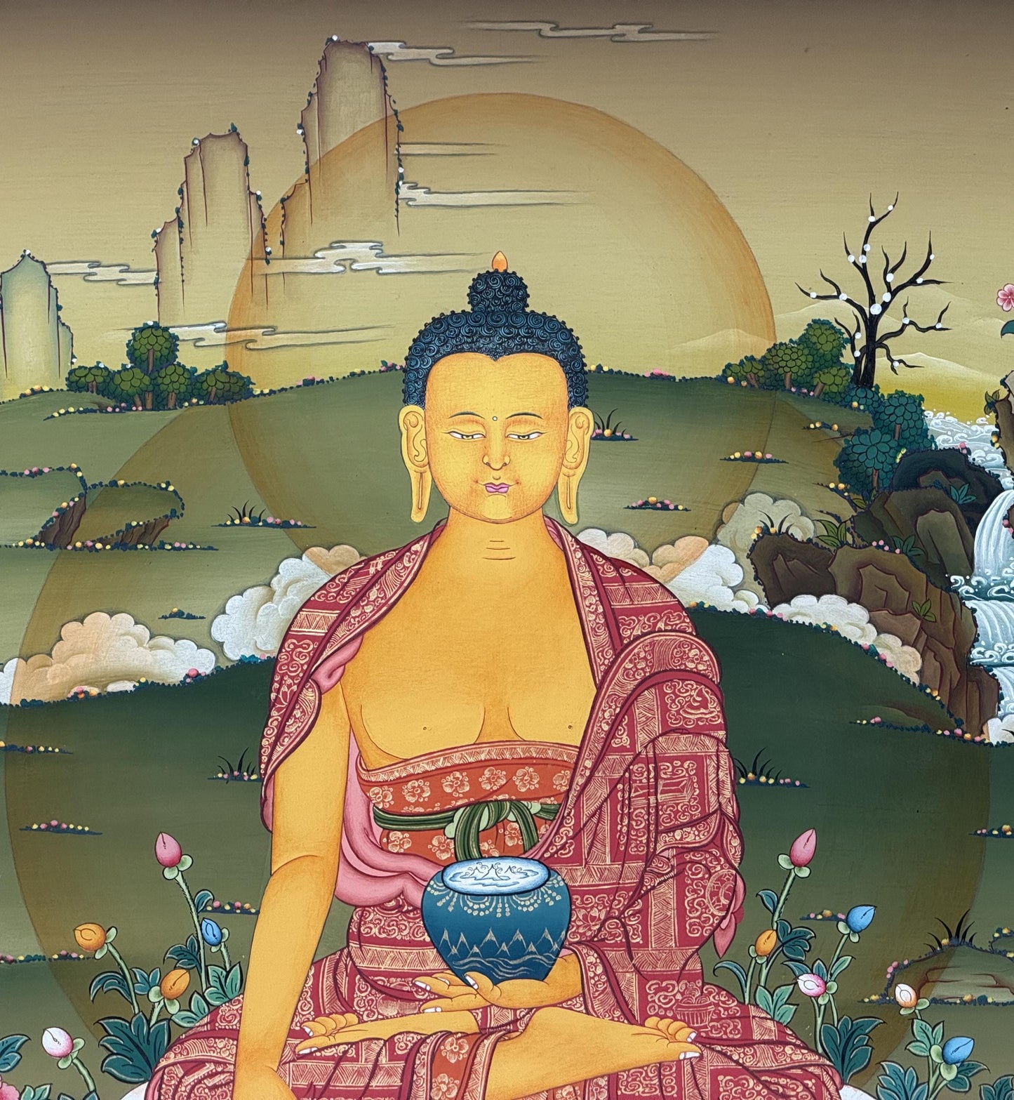 Shakyamuni Buddha Gold Thangka | Hand-Painted Karma Gadri Tibetan Art