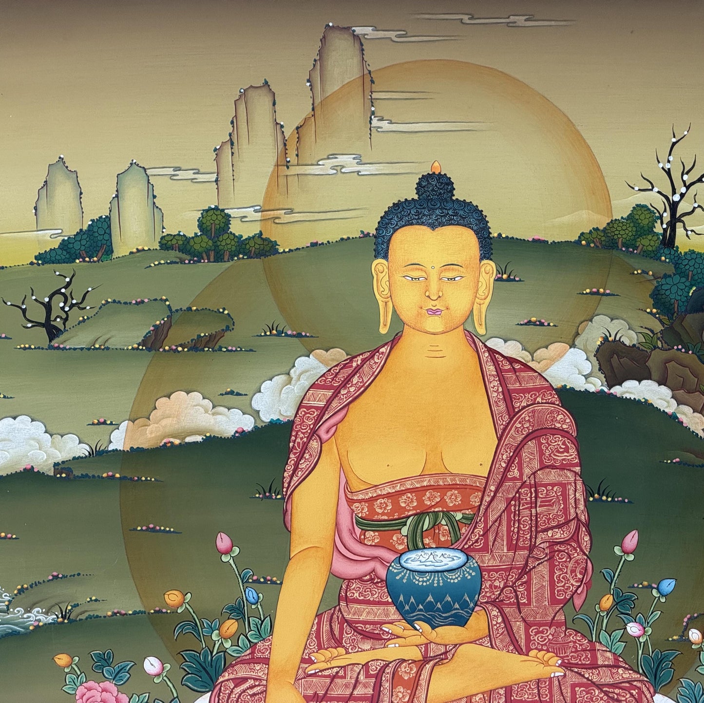 Shakyamuni Buddha Gold Thangka | Hand-Painted Karma Gadri Tibetan Art