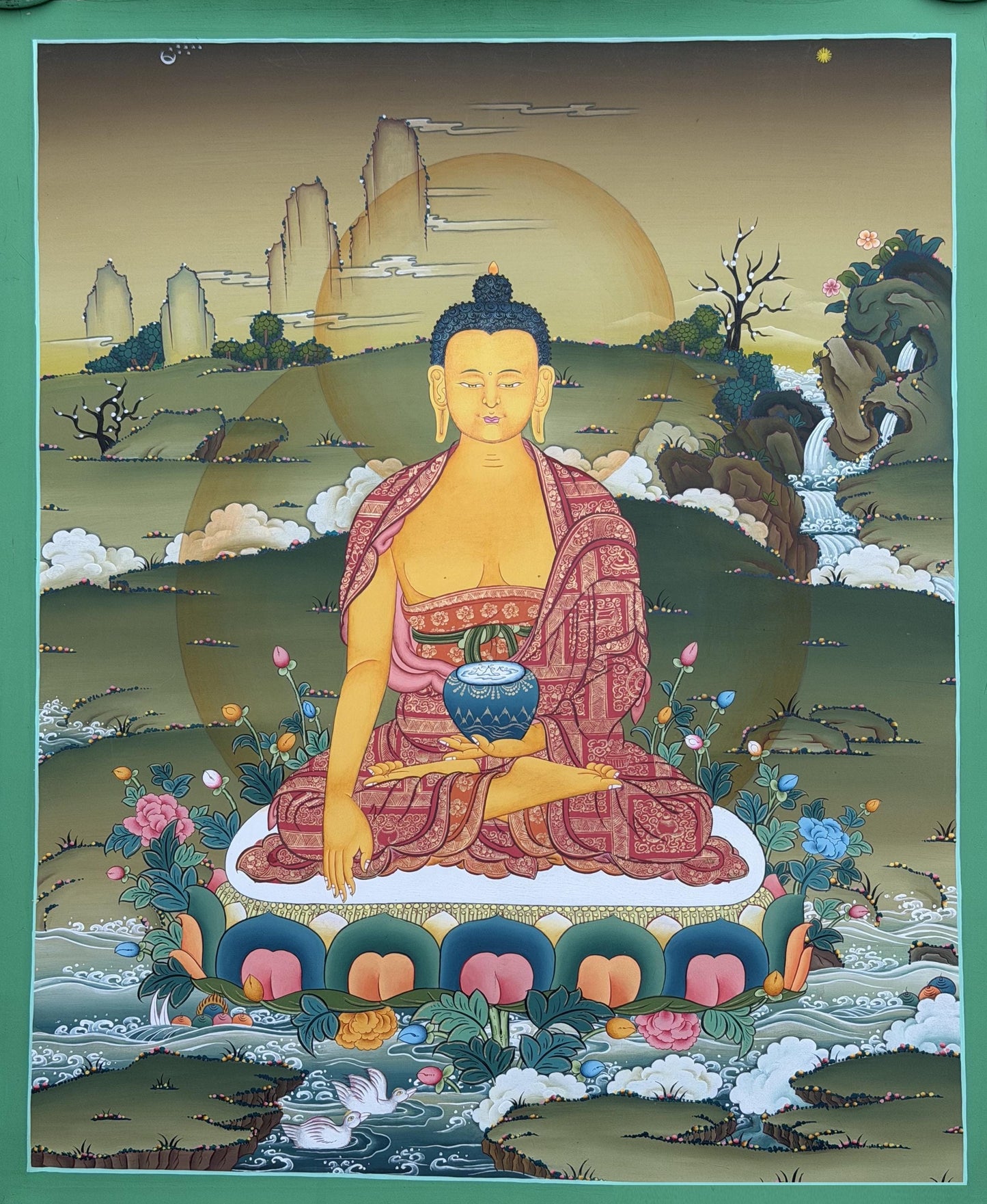 Shakyamuni Buddha Gold Thangka | Hand-Painted Karma Gadri Tibetan Art