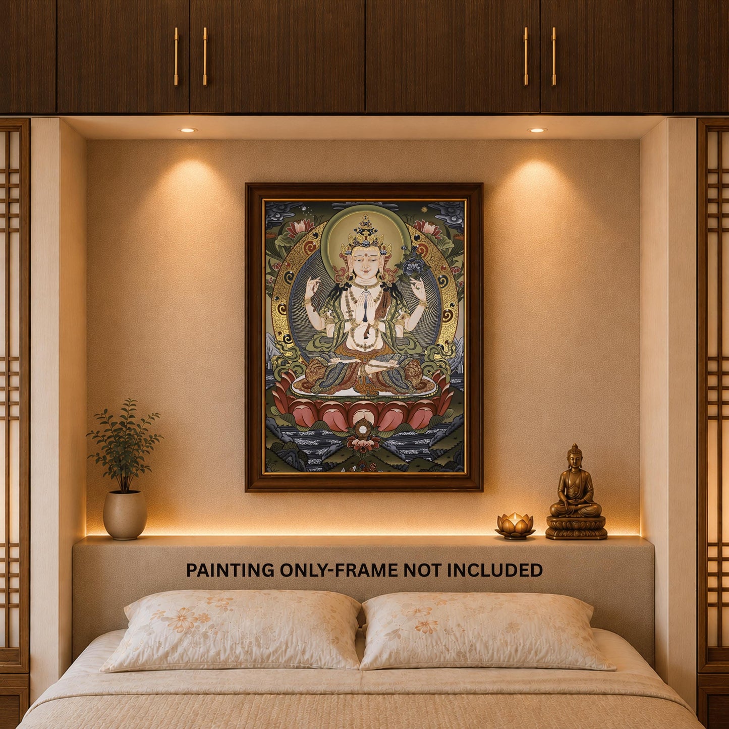 Eight-Armed Chenrezig Avalokiteshvara Thangka Painting – Hand-Painted 24K Gold Tibetan Buddhist Compassion Art