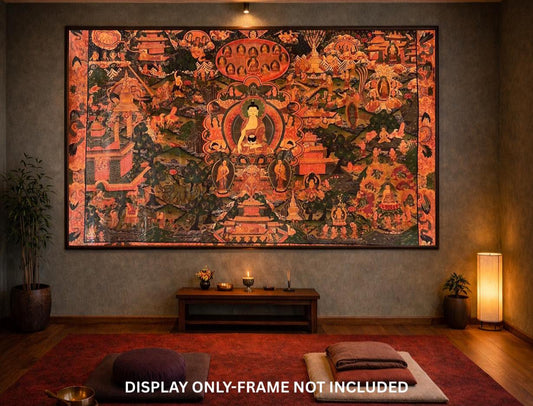 Large Buddha Life Story Thangka • Semi-Old Tibetan Painting, Nepal Art