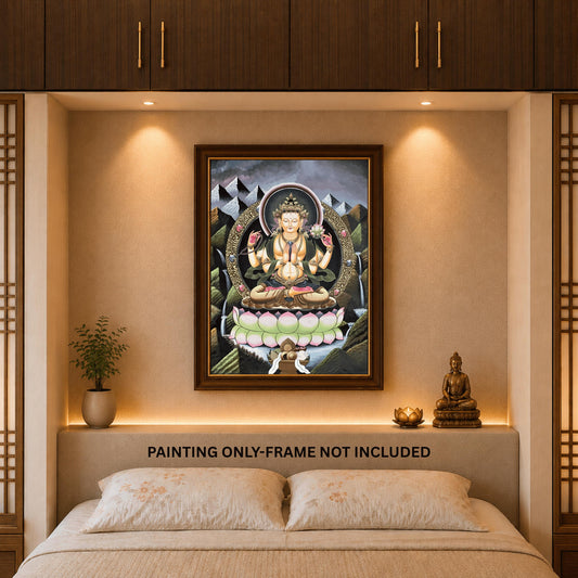 Chenrezig Newari Paubha Thangka | Hand-Painted Avalokiteshvara Masterpiece