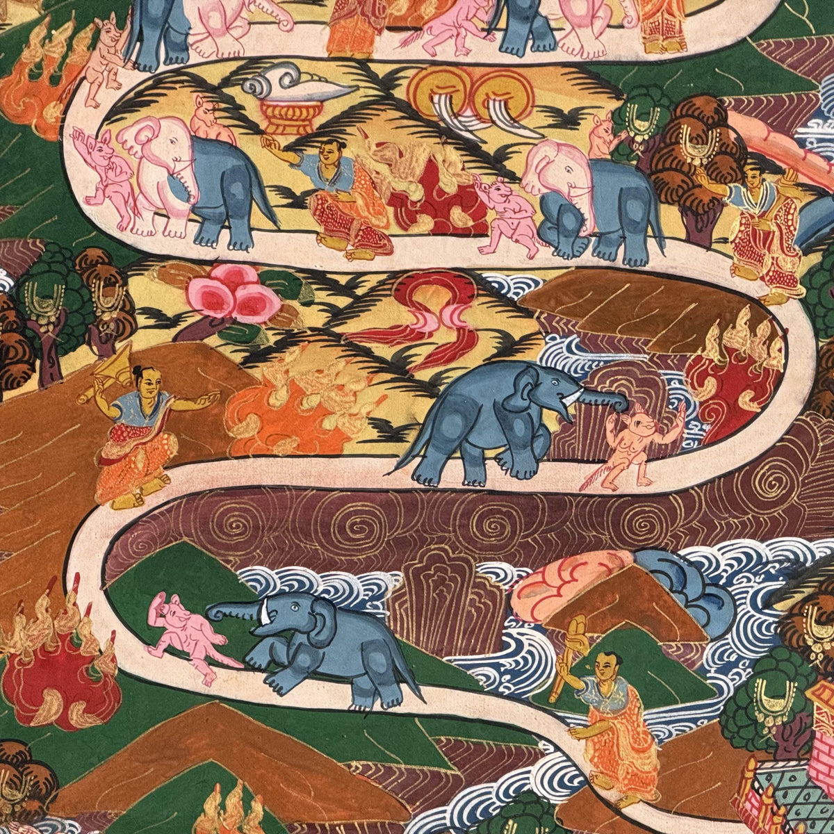 Samatha Meditation Thangka Painting | Tibetan Buddhist Art with Silk Brocade | Elephant Path Mind Training