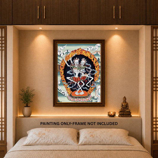 Citipati Yab-Yum Paubha Thangka | Hand-Painted Skeleton Deity Tibetan Art