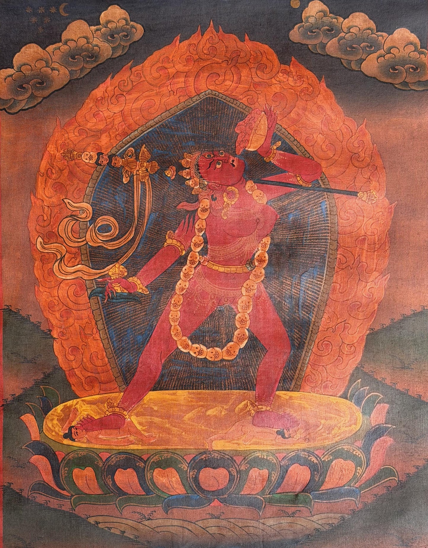 Vajrayogini Thangka | Oil-Varnished Hand-Painted Tibetan Tantra Art with Silk Brocade