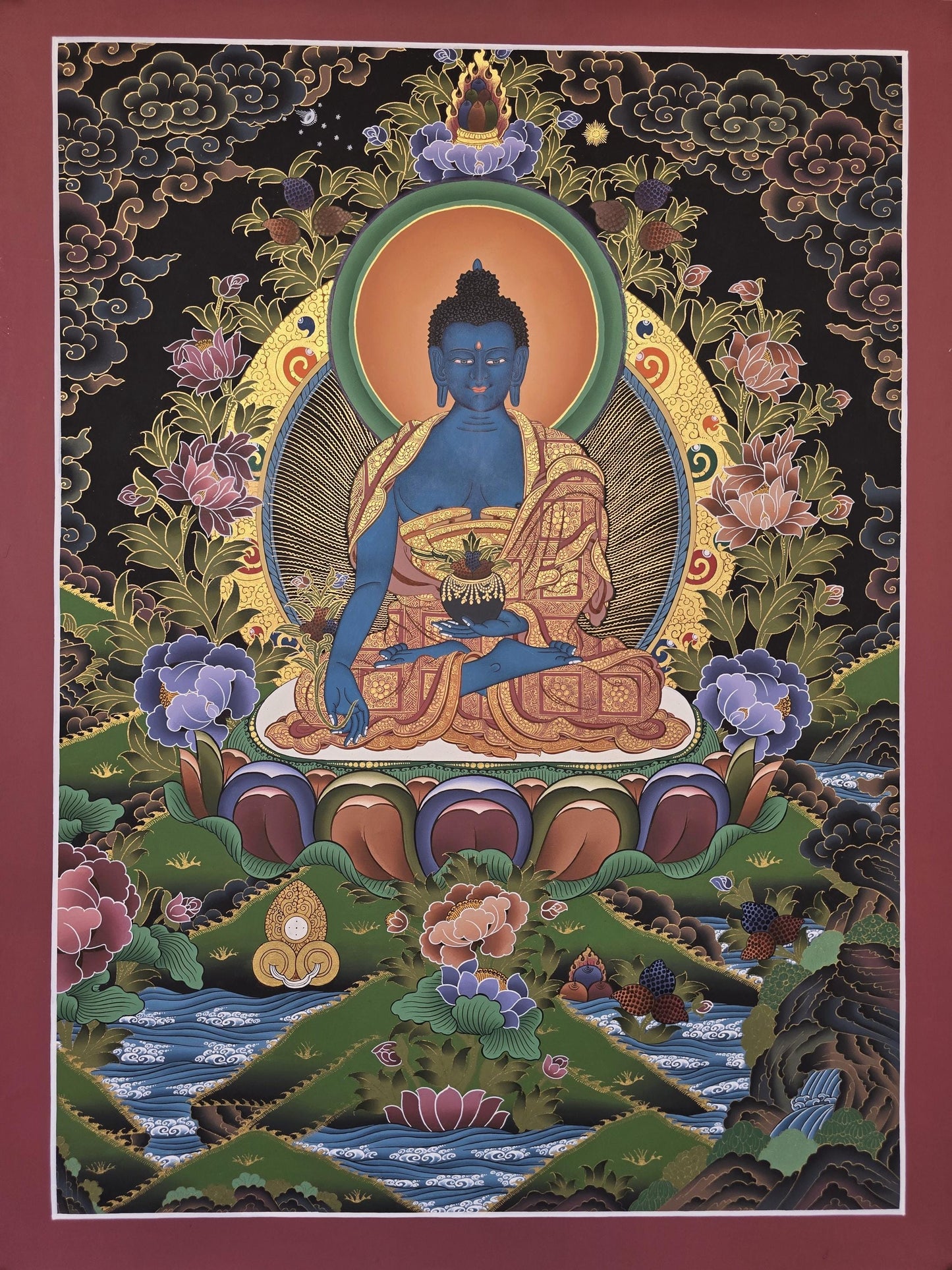 Medicine Buddha Thangka | Hand-Painted Bhaisajyaguru Tibetan Healing Art Masterpiece