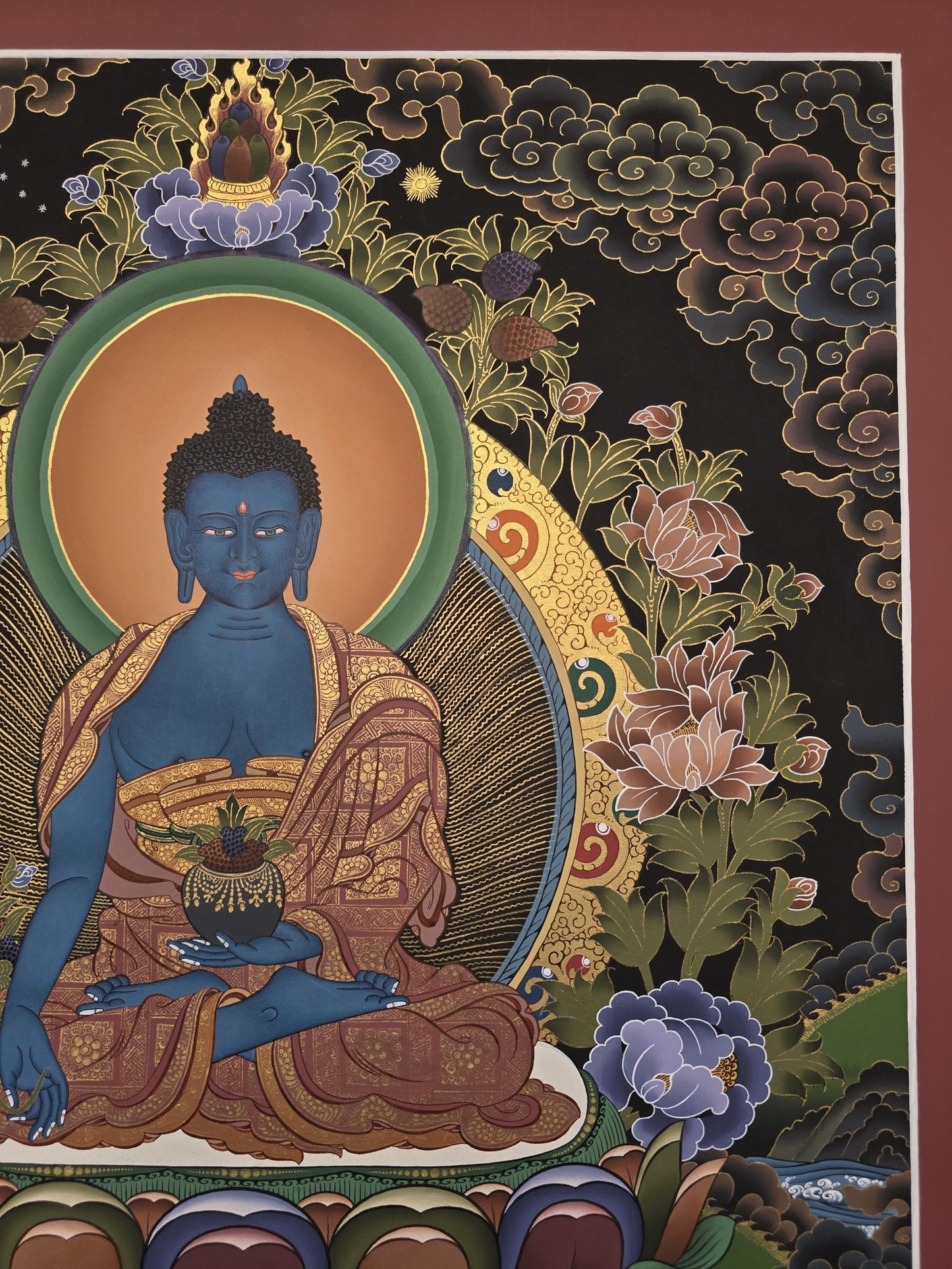 Medicine Buddha Thangka | Hand-Painted Bhaisajyaguru Tibetan Healing Art Masterpiece