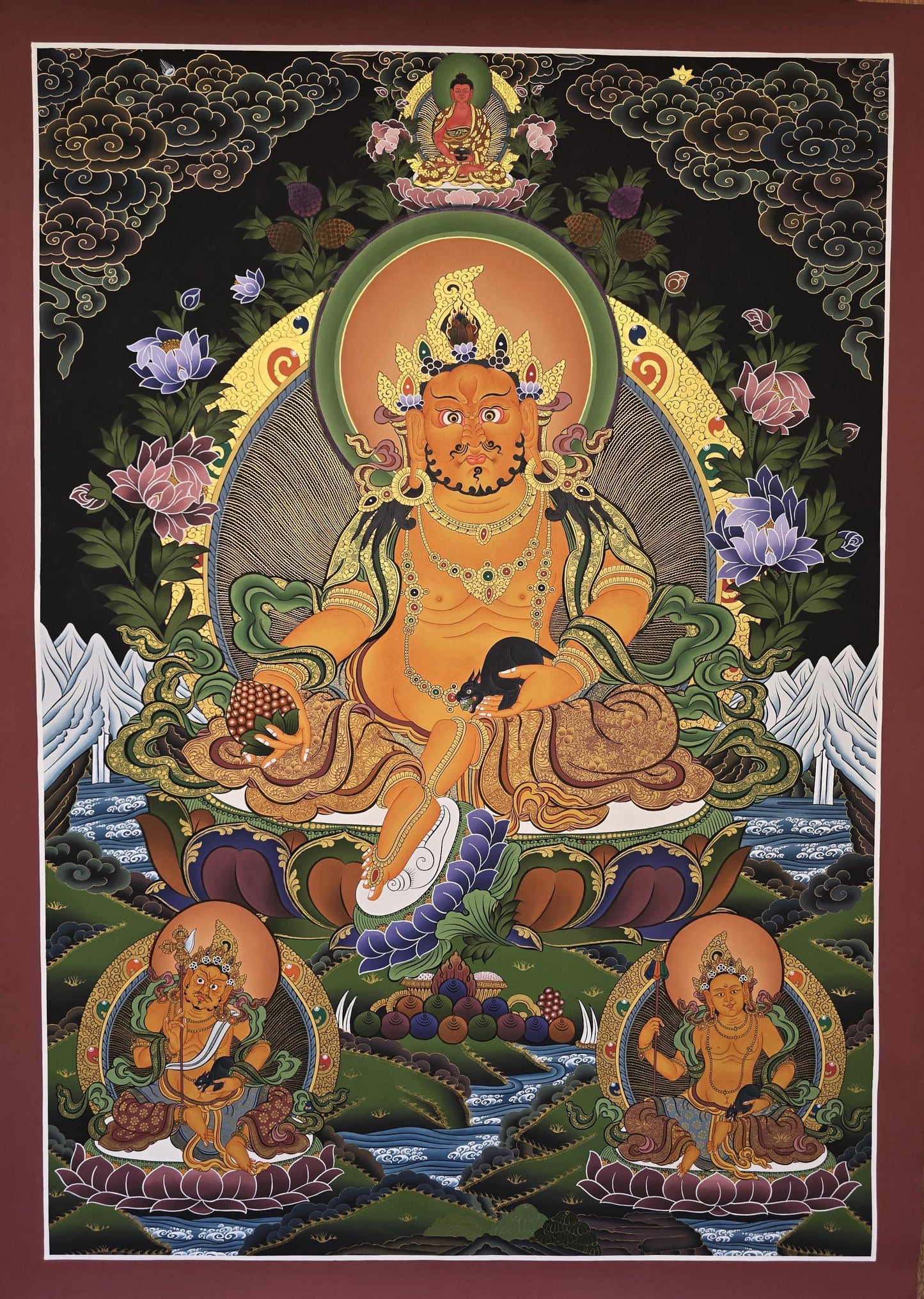Jambhala Thangka | Large Hand-Painted Kubera Wealth Deity Tibetan Art