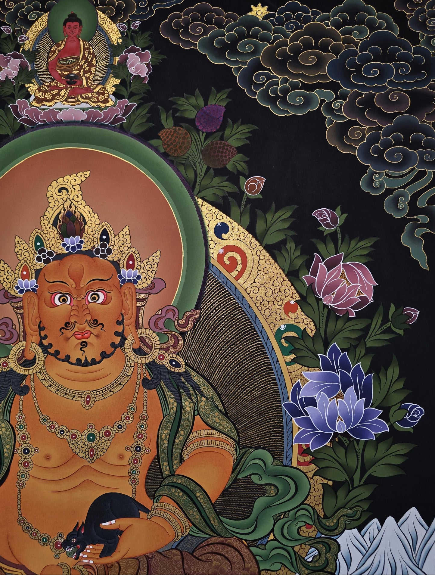 Jambhala Thangka | Large Hand-Painted Kubera Wealth Deity Tibetan Art
