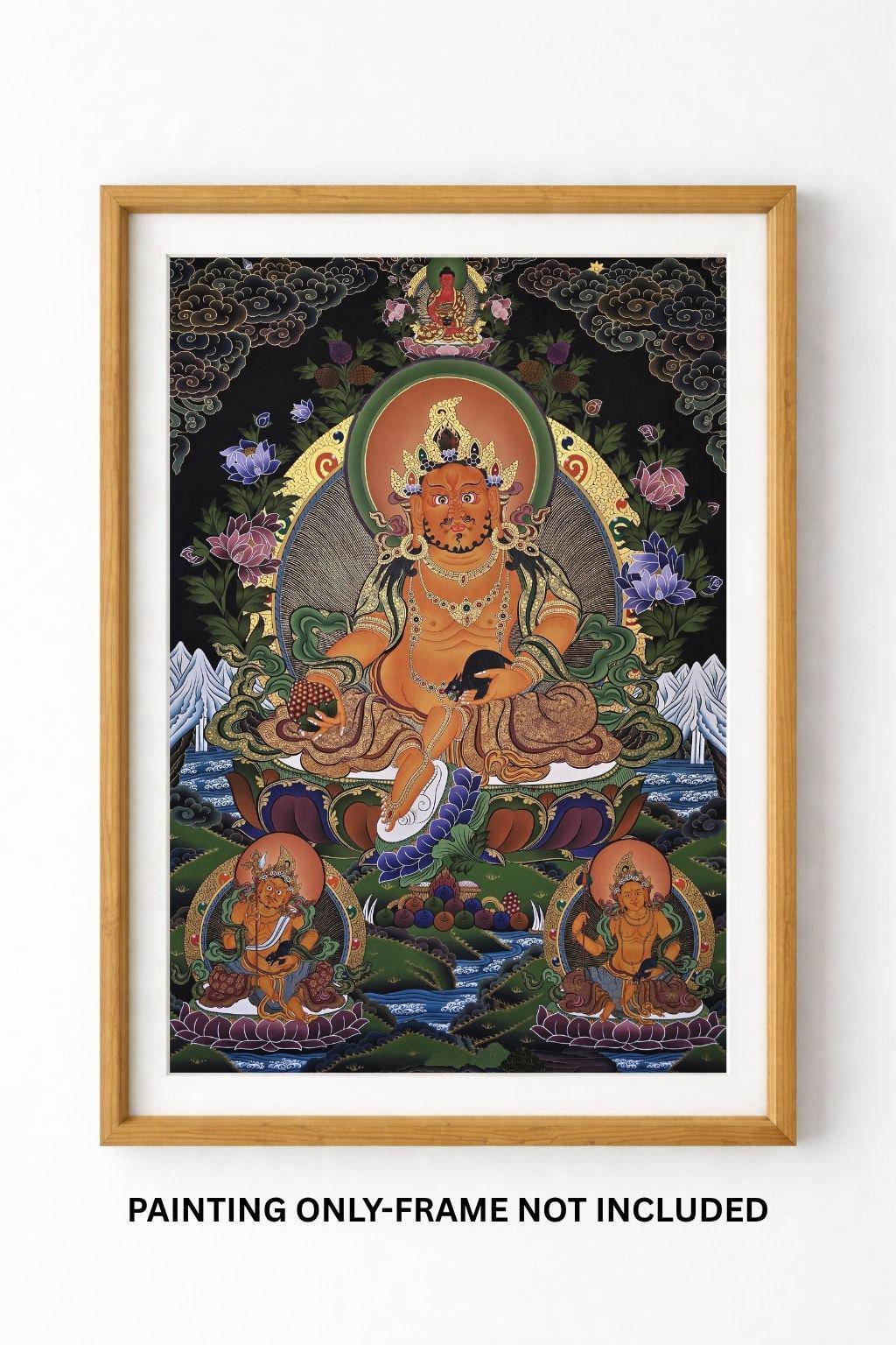 Jambhala Thangka | Large Hand-Painted Kubera Wealth Deity Tibetan Art