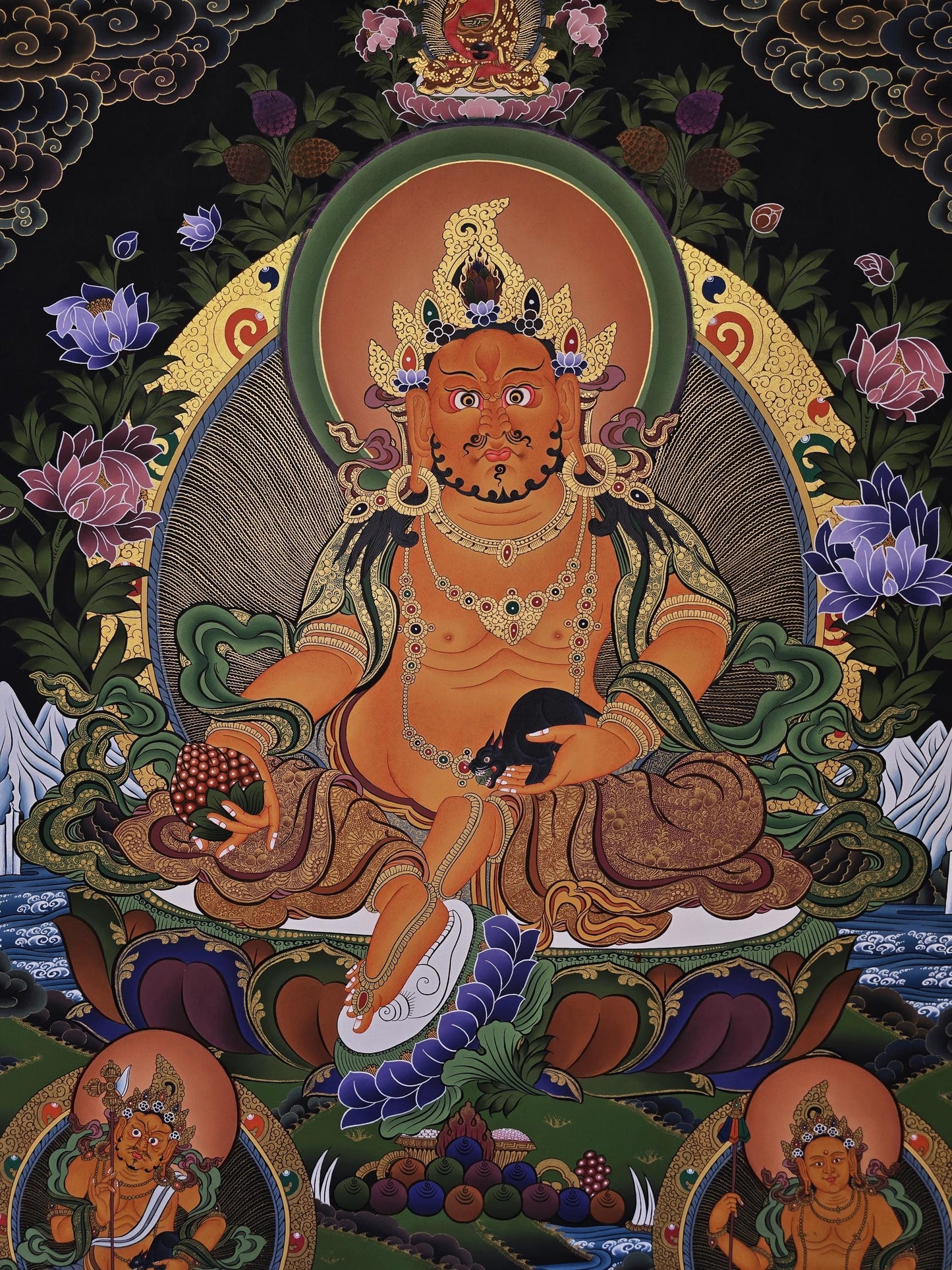 Jambhala Thangka | Large Hand-Painted Kubera Wealth Deity Tibetan Art